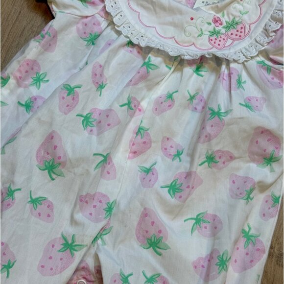 Vintage Baby Strawberry Print Bubble Romper 3-6 Months Cotton - Picture 2 of 9
